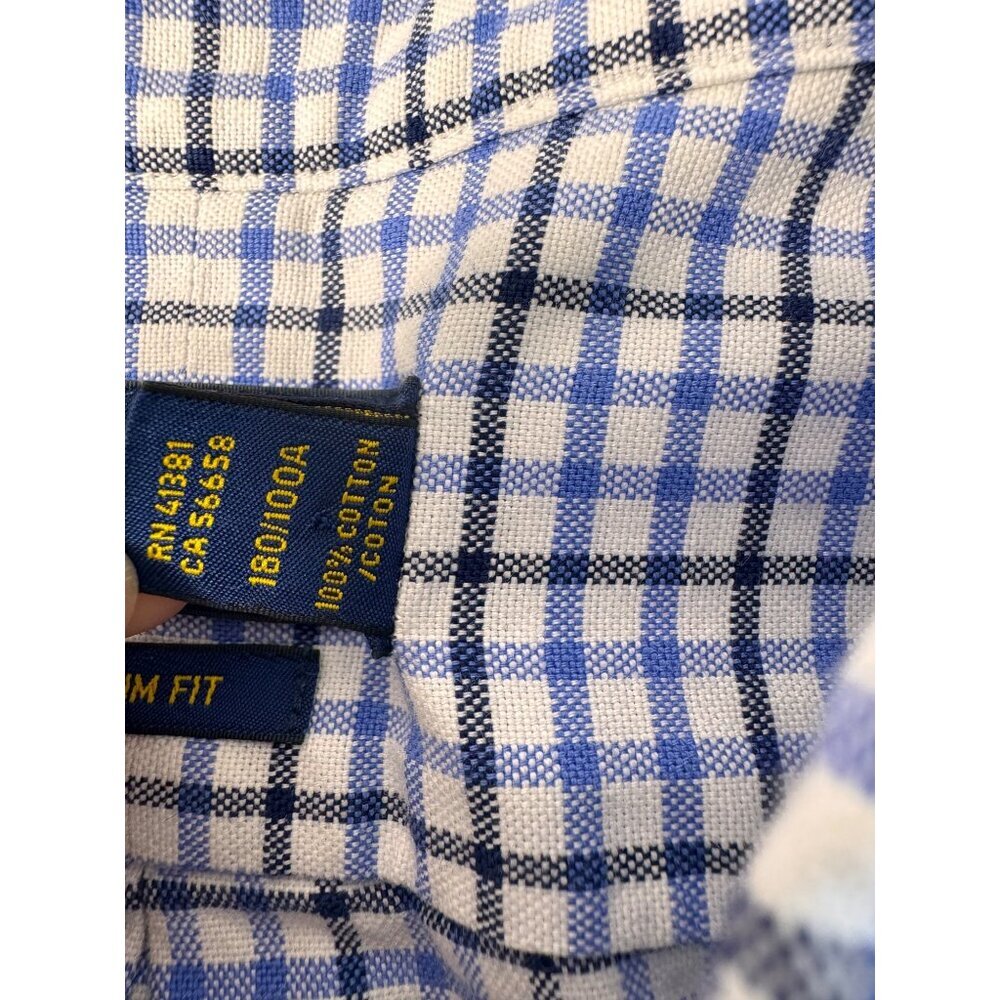 Polo Ralph Lauren Mens L Slim Fit Blue White Long Sleeve Button-Up Shirt Office - Picture 8 of 11